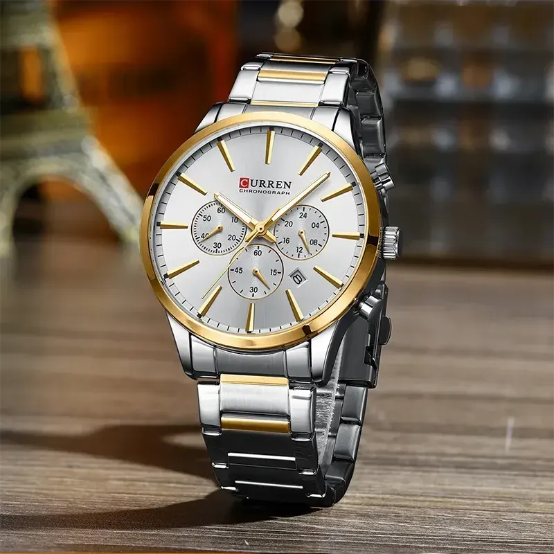 Curren Chronograph Quartz Silver Dial Men’s Watch- 8435